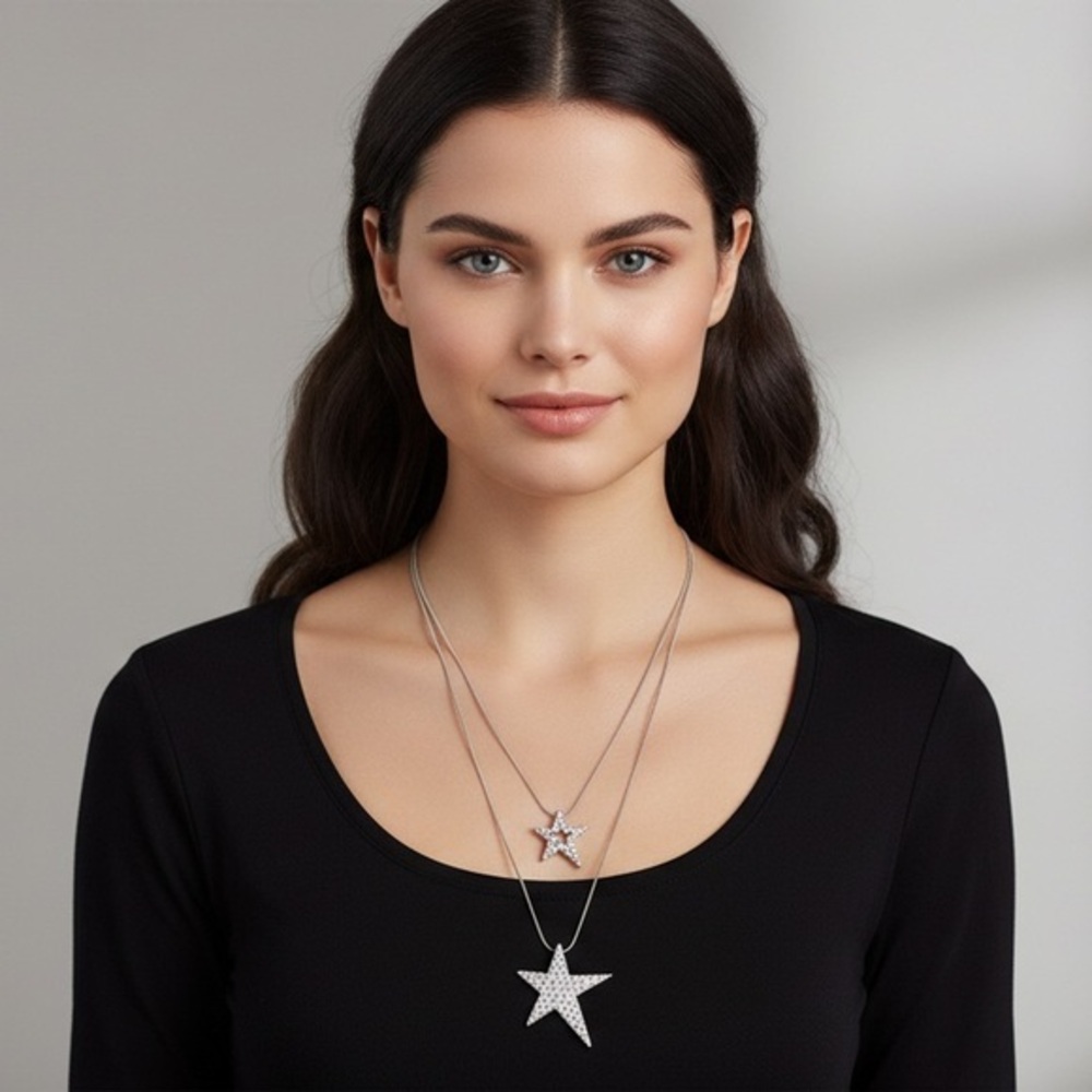 Langston ⭐️ shine super bright pendants adorned w/ rhinestones/double necklace.